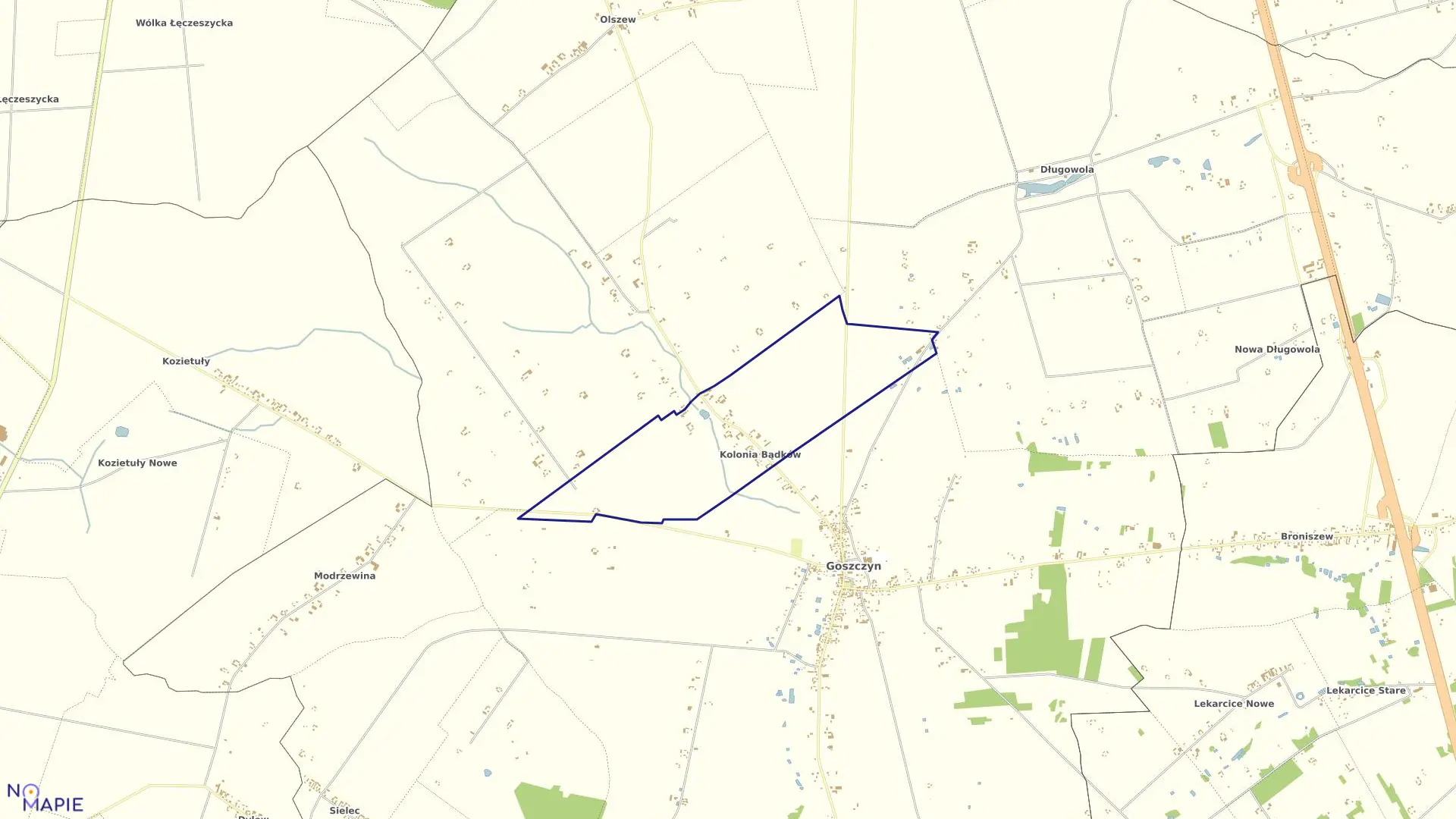 Mapa obrębu KOLONIA BĄDKÓW w gminie Goszczyn