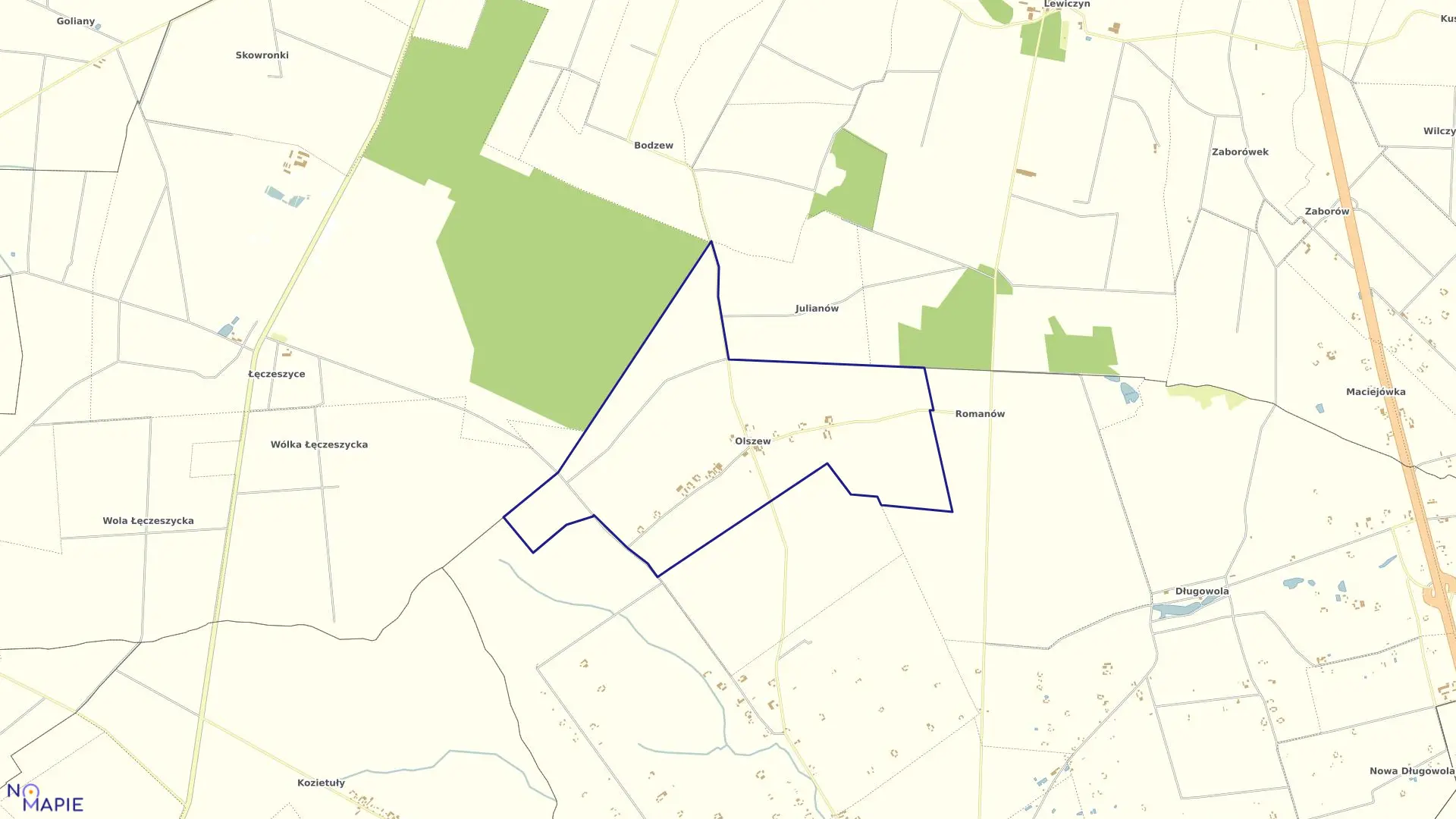 Mapa obrębu OLSZEW w gminie Goszczyn